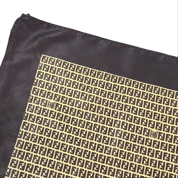 Vintage Fendi Zucca 100% Silk Scarf FF Logo Print Large Square Scarf Sz 34"×34" - Picture 9 of 14